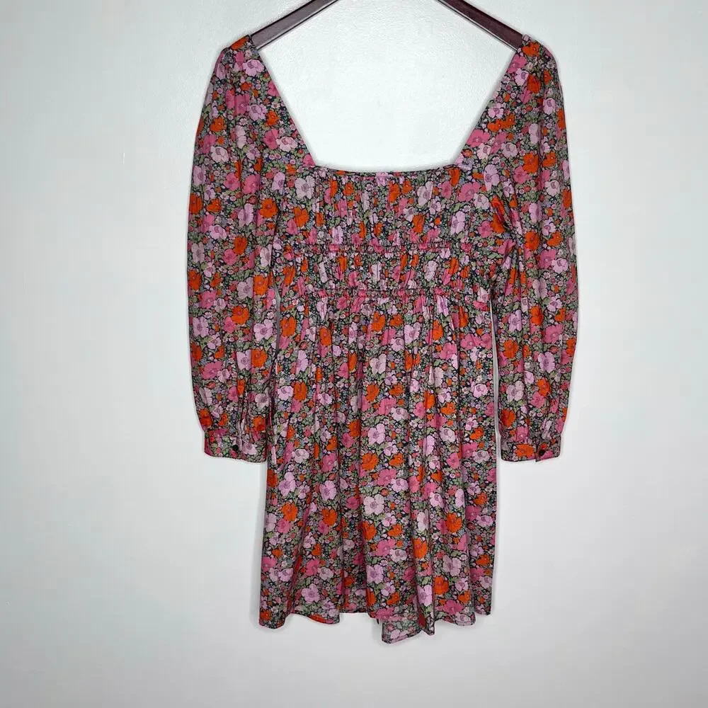 J.Crew Liberty Fabric Floral Mini Dress Size 4 Pink Cinched Waist Cottagecore